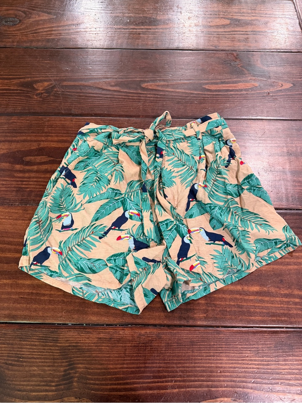 Tropical Toucan Print Women's Shorts - Beige & Green